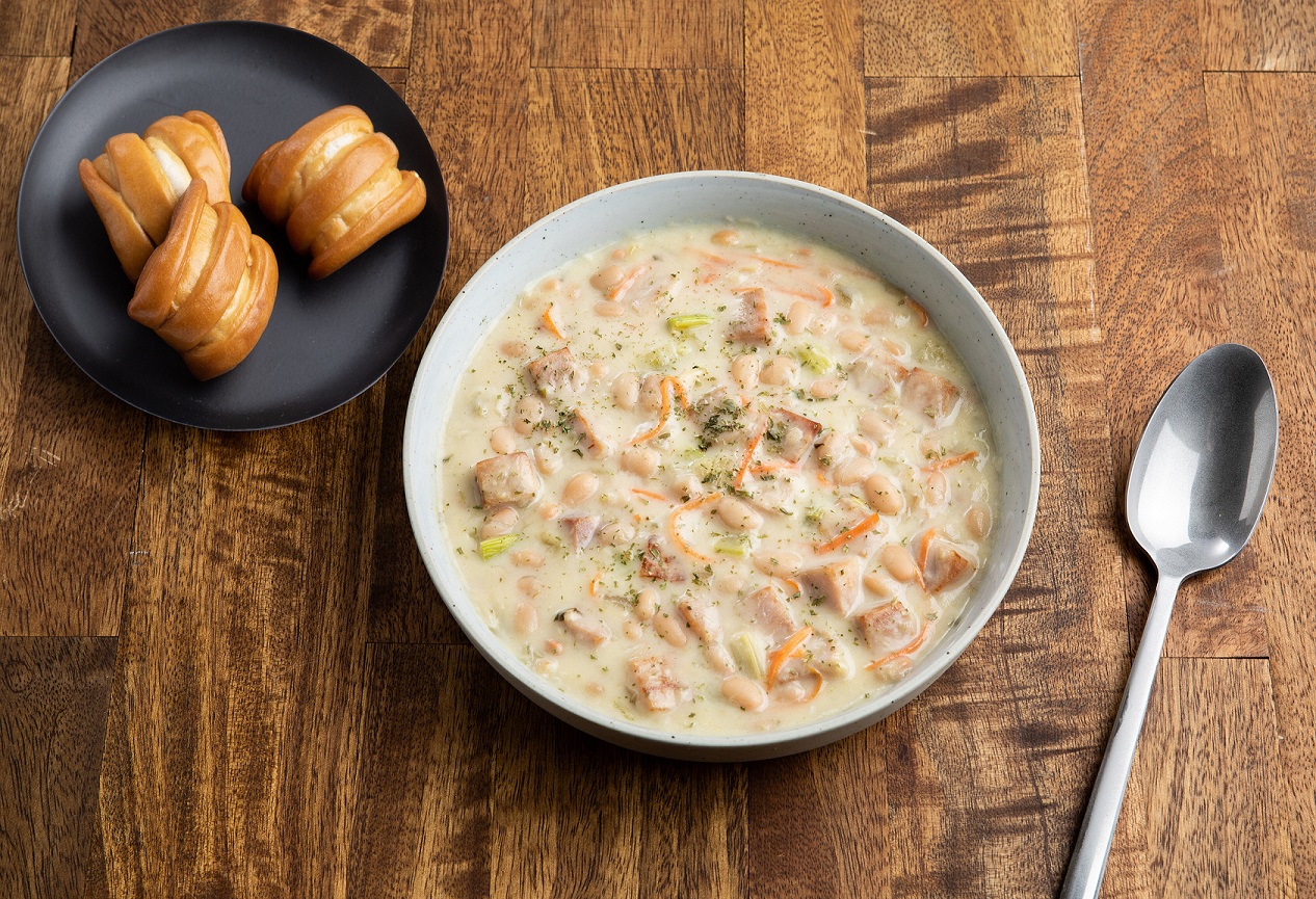 White Bean and Ham Soup and Pretzel Bites